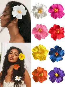 8pcs/1pc Women 3.54in/9cm Beach Hawaiian Hibiscus Flower Hair Clips, White, Pink, Yellow, Orange, Plum, Red, Blue, Purple Tie Dye, Fashionable, Versatile, Elegant, Minimalist, Solid Color, Suitable For Daily, Casual, Party, Beach, Vacation, Ponytail, Bun