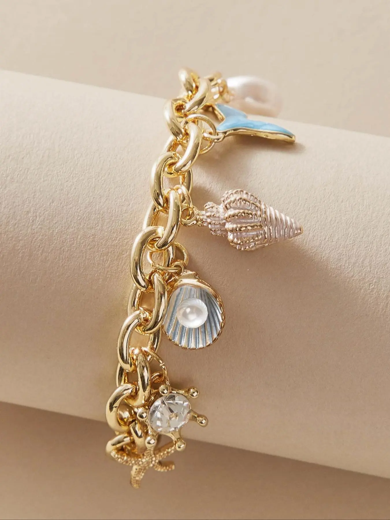 Boho Style Starfish & Shell & Fishtail Design Charm Bracelet, Fashionable Bracelet, Hand Chain Jewelry, Fashion Jewelry, Aesthetic Jewelry, Bohemian Versatile Jewelry for Party, Daily Clothing Decor, Jewelry for Birthday Gift
