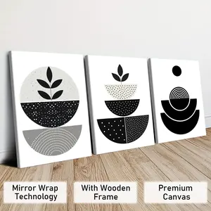3 Counts Wooden Framed Canvas, Simple Black - White Geometric Art Poster, Perfect Living Room Decoration, Modern Art, Fashion Family Poster, Wall Art Decoration, High Definition, Waterproof, Artwork, Modern Home Decor