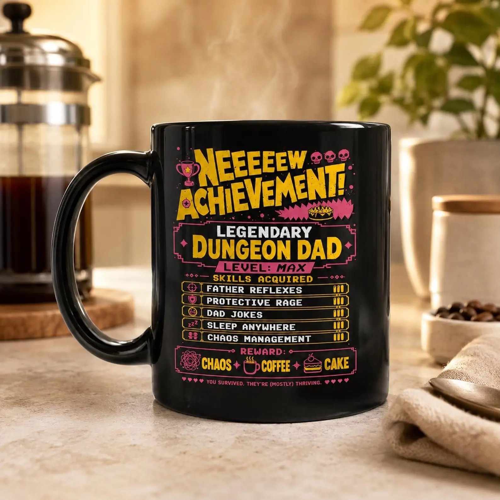 Legendary Dungeon Dad Coffee Mug, Dungeon Crawler Carl Ceramic Cup,New Achievement LitRPG Gamer Dad Fathers Day Gift