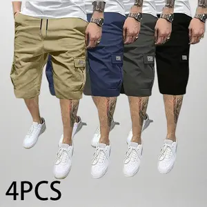 Men’s Four-Piece Shorts Set – Brown/Black/Dark Navy/Green – Angled Cargo Pockets – Versatile Casual Wear – Everyday Wear — Men’s Cargo Shorts