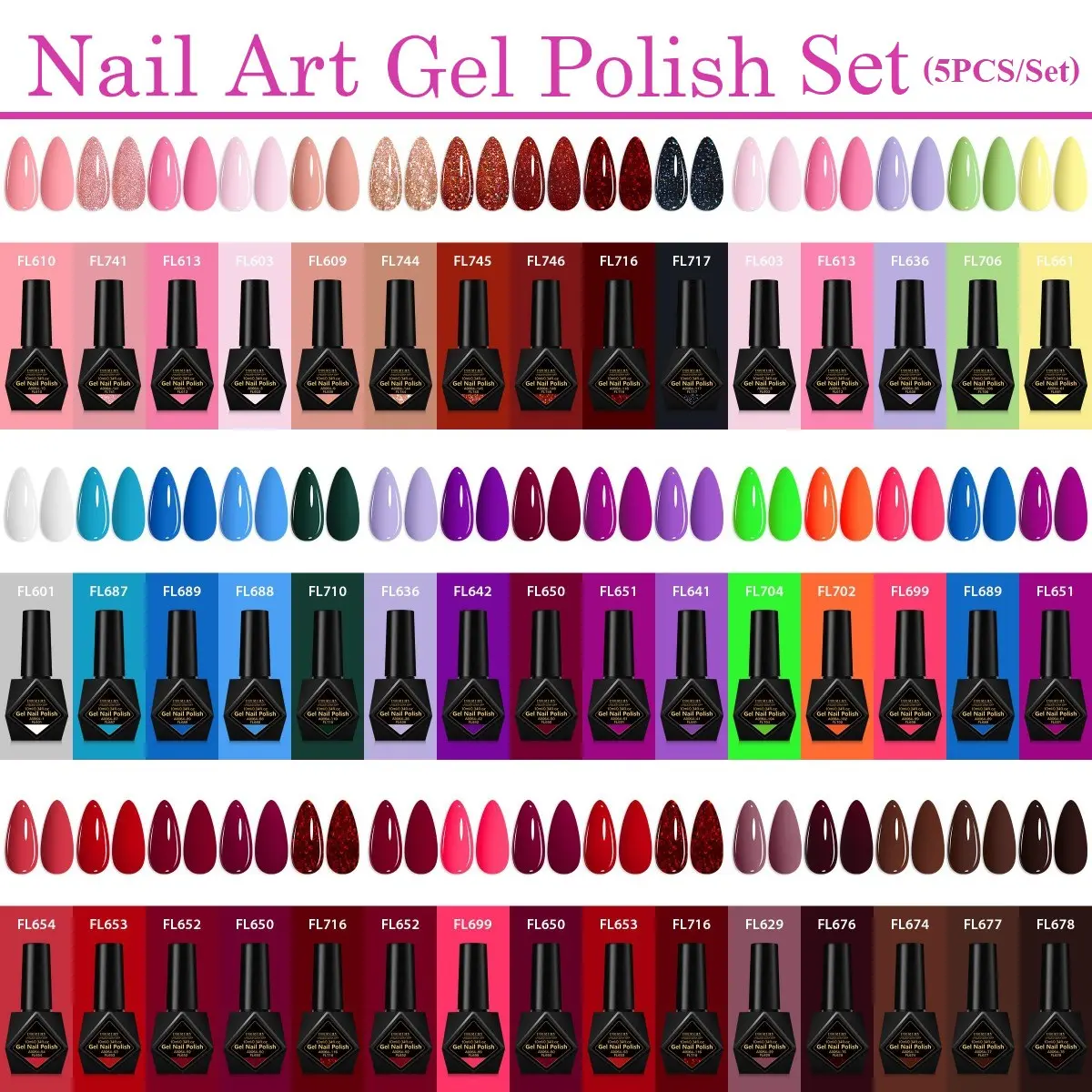 FourLily 5pcs Y2K Nail Polish Gel Set for Autumn Winter, Soak Off LED UV Light, Alcohol-Free, Gentle on Nails, Enamel Safe, Long-Lasting, Nail Art Design, DIY Salon Manicure, Gift for Women, Nail Products
