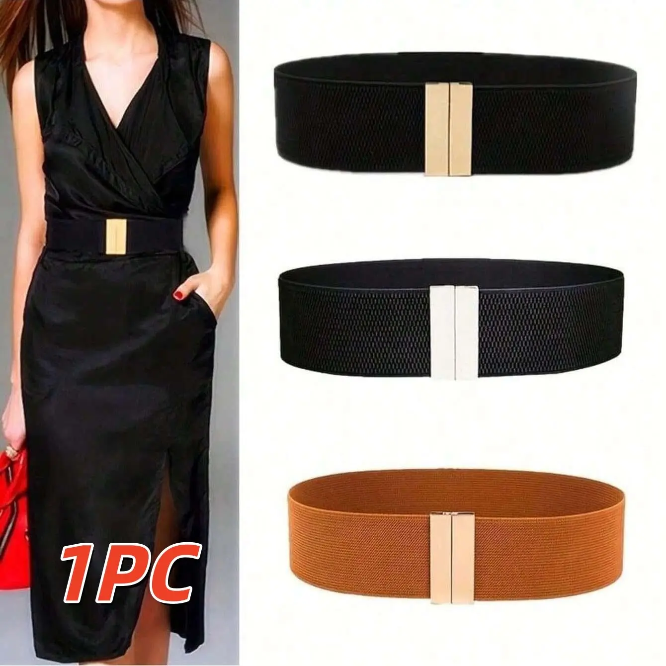 Women's Elastic Waist Belt, Stretchy Waist Belt, Wide Buckle Belt for Dresses, Shirts, Coats, Cinch Belt Gm001, Halloween, Summer, Fall, Christmas Gift, Belt with Buckle