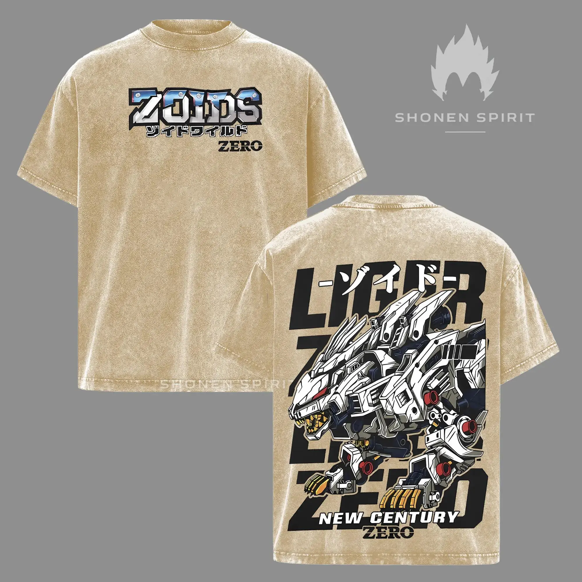 Liger Zero Zoids New Century Vintage Washed Graphic Tee - Oversized Y2K Anime Mecha Core Streetwear T-Shirt Faded Retro 90s Japanese Top