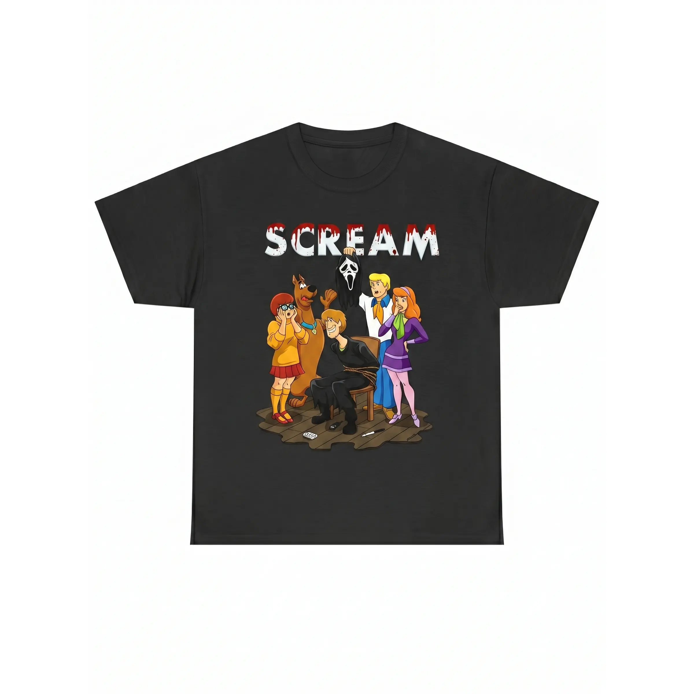 Scooby Scream Parody Round Neck Short-Sleeve T-Shirt - "It’s Always Someone You Know" Horror-Cartoon Graphic Tee, Unisex Casual Streetwear Top, Funny Scary Mashup Halloween Meme Gift for Adults (Sports & Outdoor Clothing)
