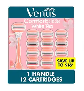 Venus Comfortglide Women's Razor Handle + 12 Cartridges, White Tea Smooth
