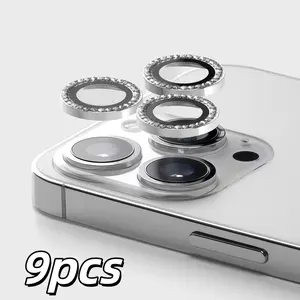 9-Piece Luxury Diamond-Studded Mobile Phone Lens Screen Protector - Suitable for iPhone 17/16/15/14/13/12/11 Series Precision Protective Film - Scratch-resistant, Drop-proof, Practical, and Easy to Install Accessories