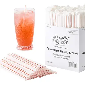 Retro, Extra Sturdy Sanitary Plastic Straws 300pk. , Individually Wrapped Red and White Striped  Disposable 7.75 Inch Drinking Straw.  for Milkshakes, Smoothies, and Thick Drinks.