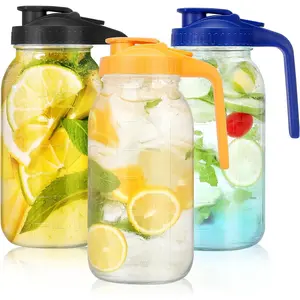 3 Pack 64 oz Wide Mouth Mason Jar Pitchers with Airtight Lids - Leak-Proof Glass Sun  Pitchers with Handle for Juices, Milk, Drinks, and Iced Coffee