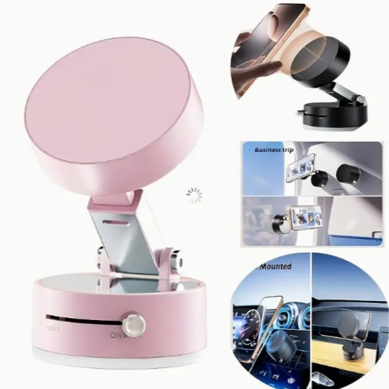 Universal Rotating Magnetic Phone Holder with Mechanical Vacuum Suction Base, Navigation Mount for Car Dashboard, Bathroom Tiles & Glass Surfaces, Cell Phone Holder
