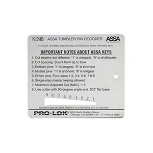 PRO-LOK ASSA Metal Key Decoder (KD98) for Automotive & Motorcycle Car Key Code Cutting, Re-Keying with Sure Stop Steps