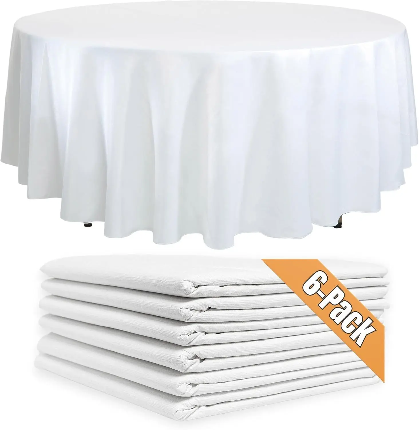 6-Pack White Round Paper Tablecloths - 82in Paper Table Cloths for Parties Disposable - Disposable White Tablecloth Round Cover with Plastic Backing