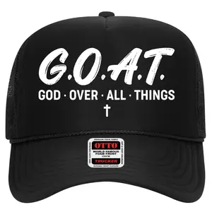 GOAT God Over All Things Jesus Christ Christian Catholic Cross High Crown Mesh Trucker Hat