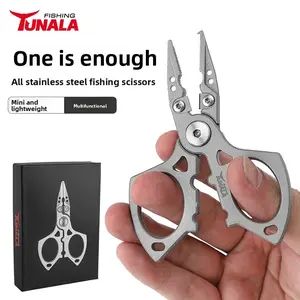 Tunala multifunctional stainless steel lure pliers, all-steel fishing scissors, micro-loop opener, hook remover, lead presser, PE line pliers