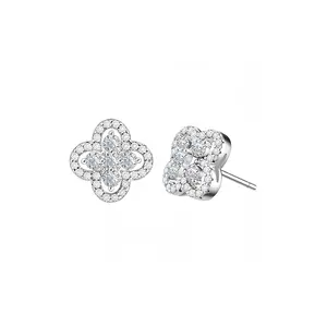 0.79ct Four-Clover Lab Created Moissanite Stud Earrings D Color VVS S925 Sterling Silver Halo Cluster Design Hypoallergenic Moissanite Jewelry Gift Perfect for Women Girls Birthday Mother's Day Christmas Valentine's Day