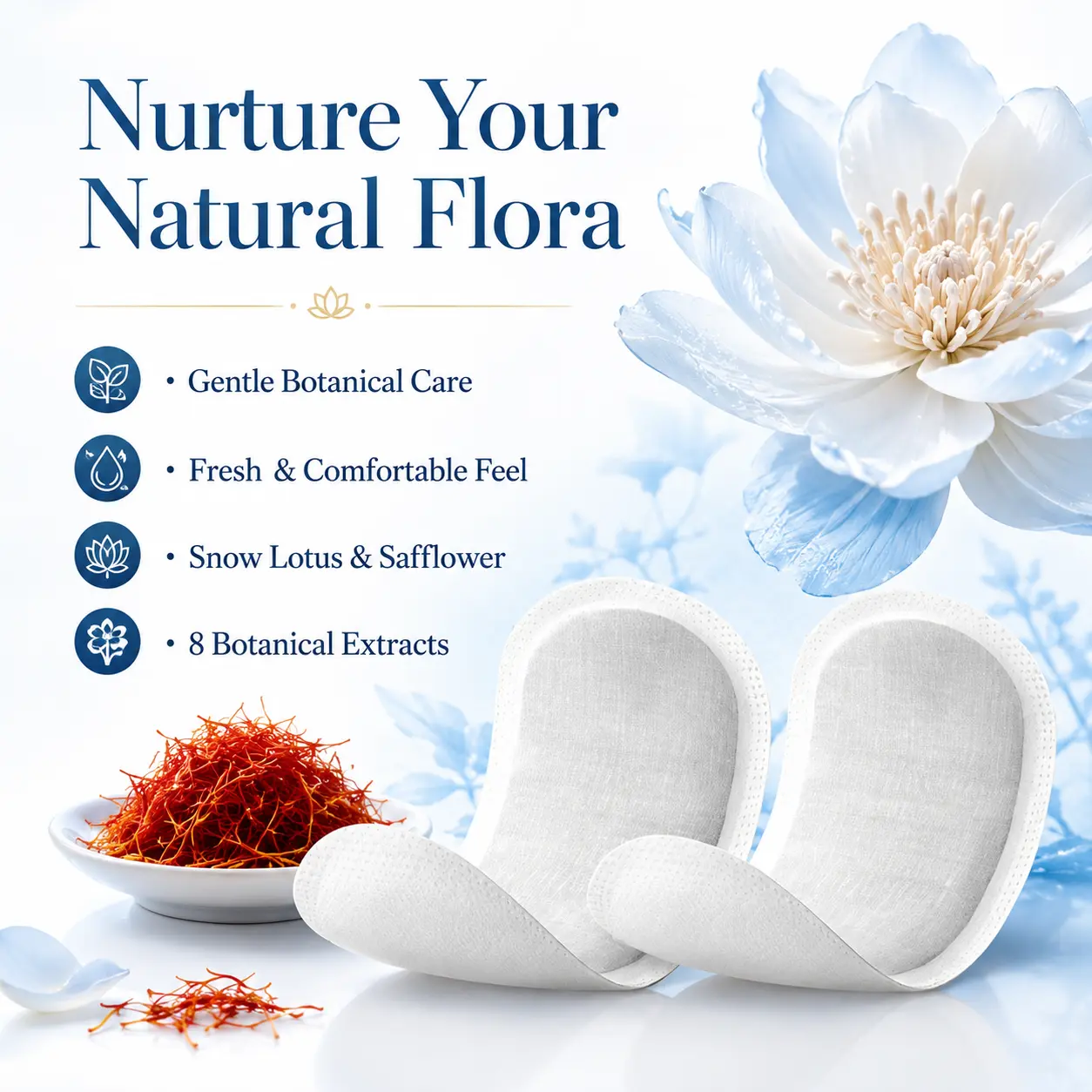 Feminine Personal Care 10Pcs Daily Disposable Pads - Gentle Herbal Snow Lotus Cooling Soft, Individually Wrapped Antibacterial Botanical Travel Pads for External Fresh Use