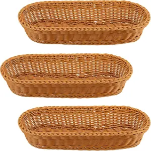 3 count Bread Baskets for Serving 14 x 5.7 x 3 Inch Plastic Oval Basket Long Woven Baskets for Gifts  Fruit Serving Basket Empty for  Harvest Season Storage Kitchen Restaurant Display Favor