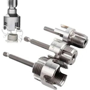3 Pcs Internal & External Pipe Threading Tool, Function Pipe Thread Cutting Tool for 1/2" & 3/4"& 1" PVC/Plastic Pipes, Electric Drill Compatible Pipe Threader Kit for Home Repair outdoorfun