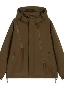 Men's Waterproof Hooded Jacket, Lightweight Windproof Casual Fashion Coat, Multiple Zip Pockets, Ideal for Hiking and Daily Wear, Casual Outdoor Raincoat