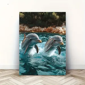 Room Decoration 1 Piece Sea Breeze Dolphin Canvas Wall Art, Fabric Print, Bachelorette Party Decoration, 11.8x 15inch , Sea Theme Home and Office Decoration, Unique Christmas Gift Idea