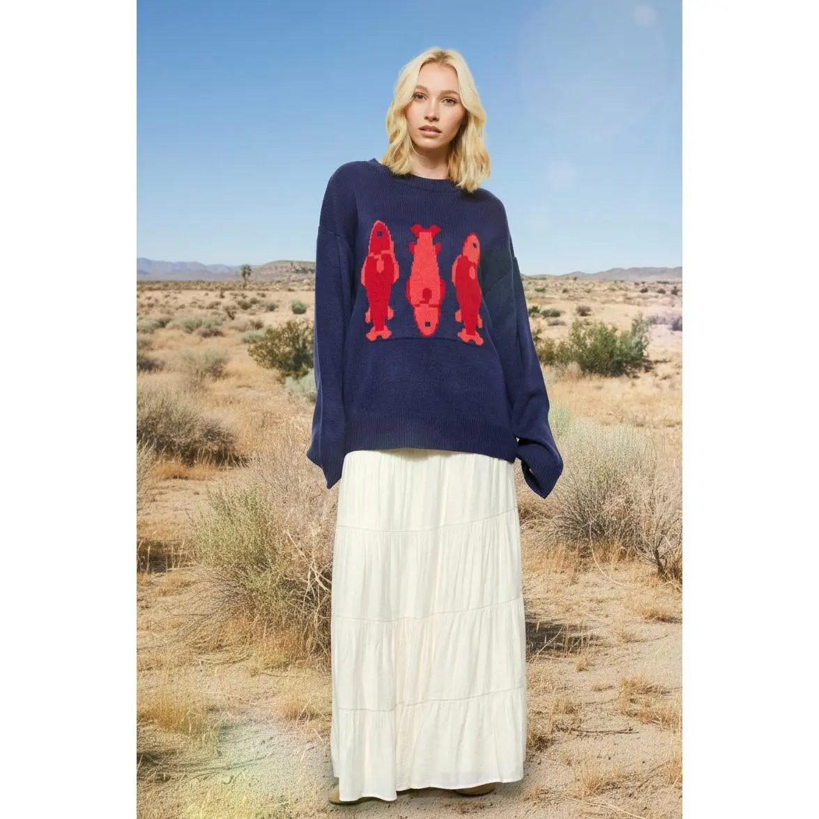 Marina Fish Knit Sweater - Navy