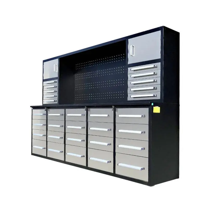 9.5ft Steel Garage Workbench with 30 Drawers, 2 Cabinets & Pegboard, Heavy Duty Storage Organizer