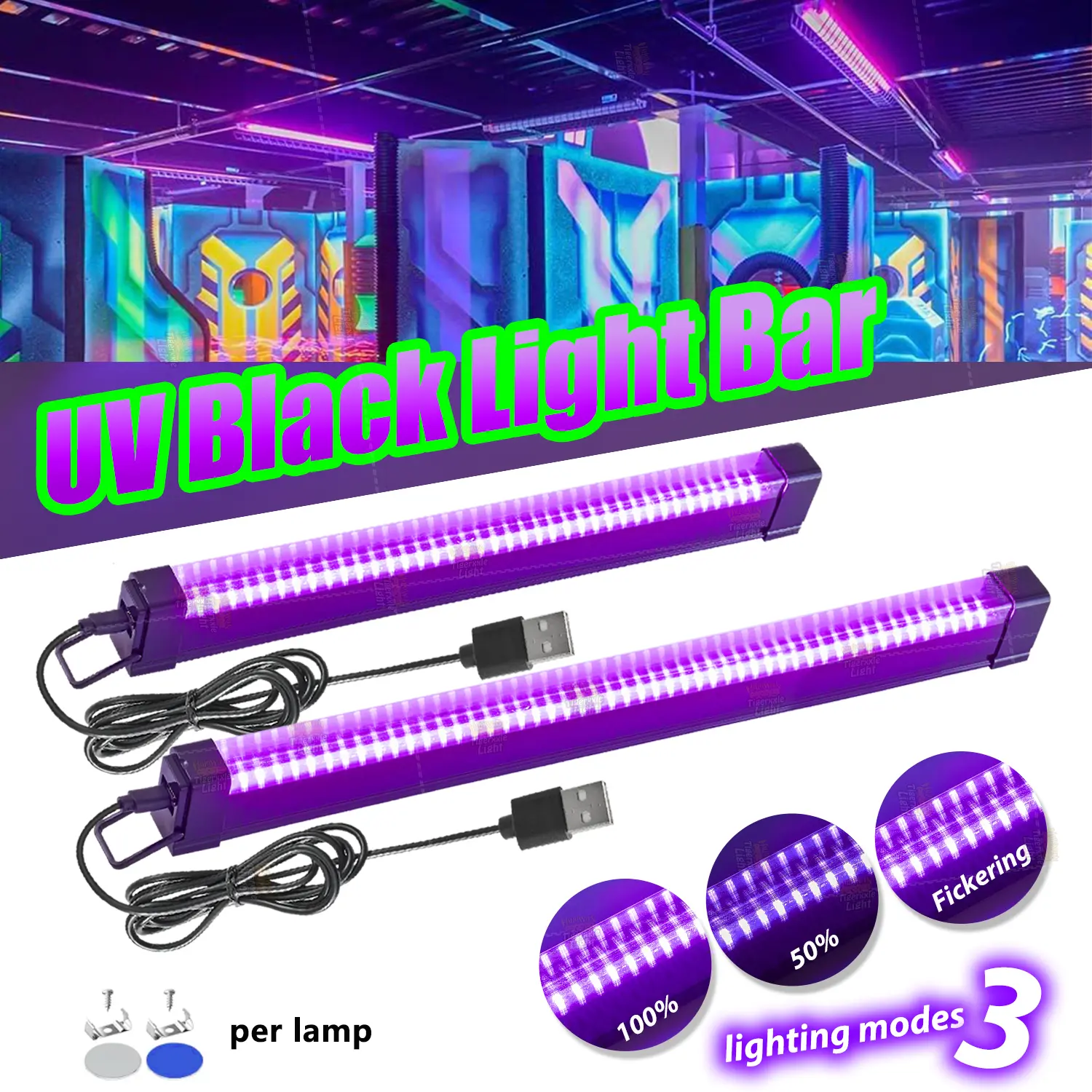 4 Pack, 32cm(12.6inch)/42cm(16.5inch) Magnetic LED Black Lights, DC 5V USB Plug Black light, 40/50 LED , 385-400nm, 3 Lighting Modes,4 Mounting Methods, for Glow Party, Fluorescent Poster, Body Paint, Halloween Decorations, Room, Stage Lighting.