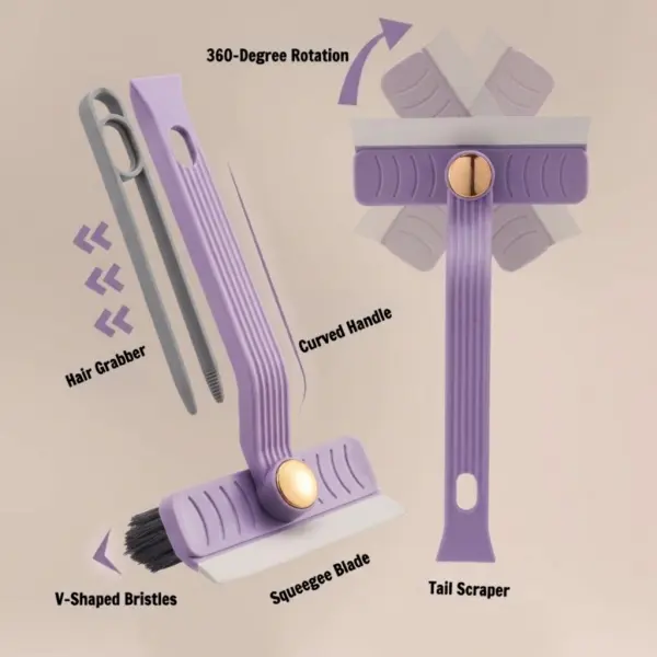 360 Degree Rotating Crevice Cleaning BrushMulti Function Hard Bristle V Shaped JointScrub Brush with Handle for BathroomKitchen Tile Floor and Wall Gap CleaningDurable Plastic Cleaning Tool Household Squeegee Purple
