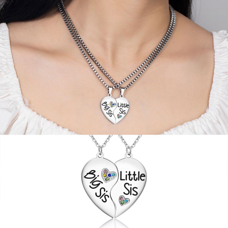 2Pcs/Set Charm Big Sister Little Sisters Matching Necklaces Half Heart Pendant