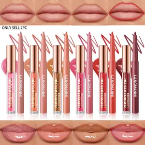 2-in-1 lip gloss lipliner set Beauty Lipstick durable, lightweight, waterproof, anti smudge, non staining, matte, smooth, easy to apply, natural makeup effect Liquid lip Glossy Lip Balm
