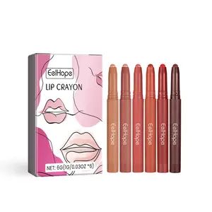 EELHOPE 6-Piece Matte Cosmetic Lip Crayon Lipliner - Full Coverage, Highly Pigmented, Long-Lasting, Smooth & Smoothening Texture, Gentle Moisturizing, Non-Fading, Easy to Apply, Suitable for All Skin Tones, Daily Makeup Essential