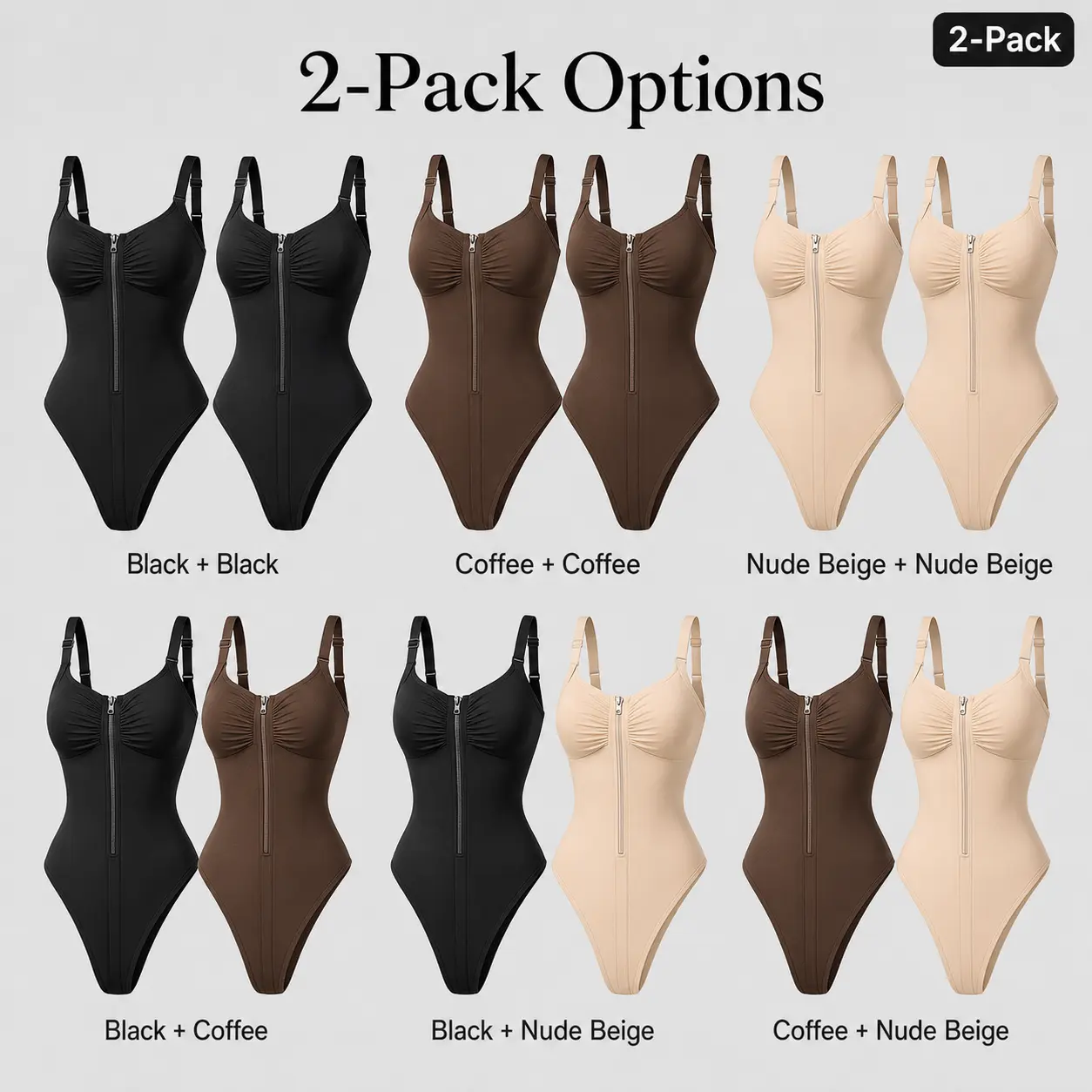 Women’s bodysuit, 2-pack, Shapewear for Women,,zipper design, tummy-control waist cincher bodysuit, body-shaping design, suitable for women’s everyday wear, women’s clothing, women’s underwear.