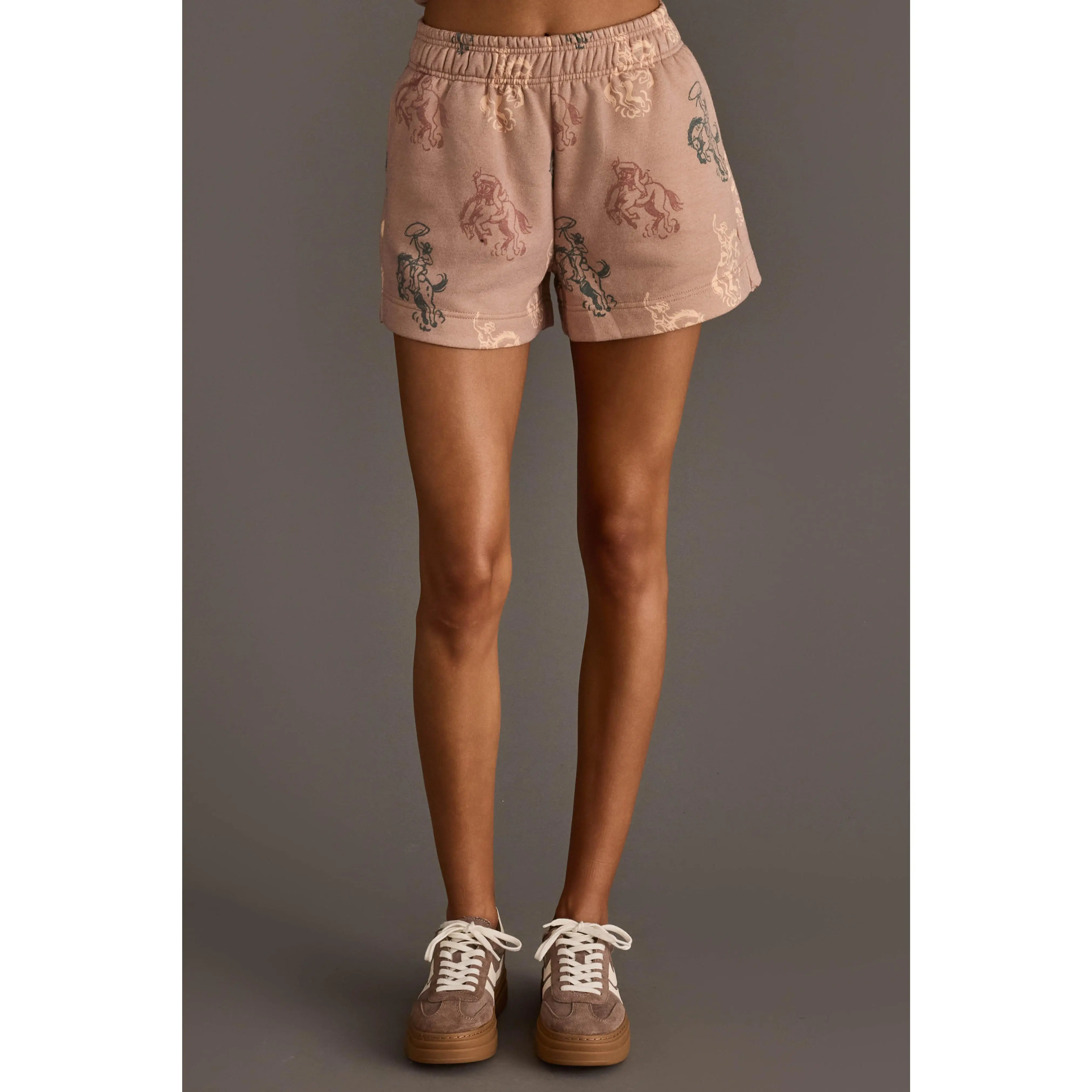 Light Brown Western Print Lounge Shorts