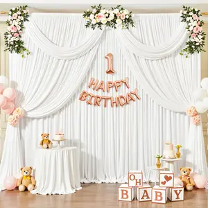 10 x 10ft White Backdrop Curtains Wrinkle Free Polyester Drapes 2 panels 5 x 10ft for Wedding, Graduation, Birthday Party & Photography Background