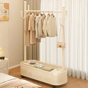 MiAoLi Multifunctional coat rack with storage basket 360° movable rotation｜Bedroom and living room storage artifact｜Hanging clothes/hats/bags/scarves｜Space-saving and stylish home｜Home essential