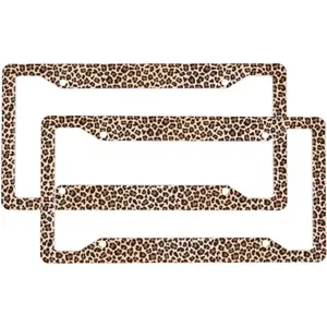 2 Pcs Car License Plate Frames for Women Men - 4 Holes Solid Aluminum Leopard Print-A License Plate Cover for Car Accessories for Women Men with Fasteners and Screws ﻿