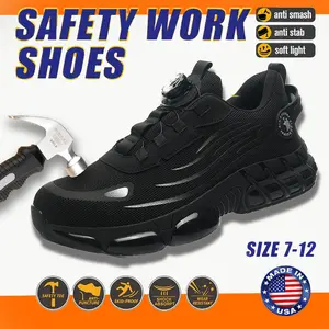 Men's Breathable Mesh Work Sneakers Durable Anti Slip Safety Shoes Steel Toe Protection Comfort Fit All Seasons Casual Striped Design Elastic Closure Non Slip EVA Sole