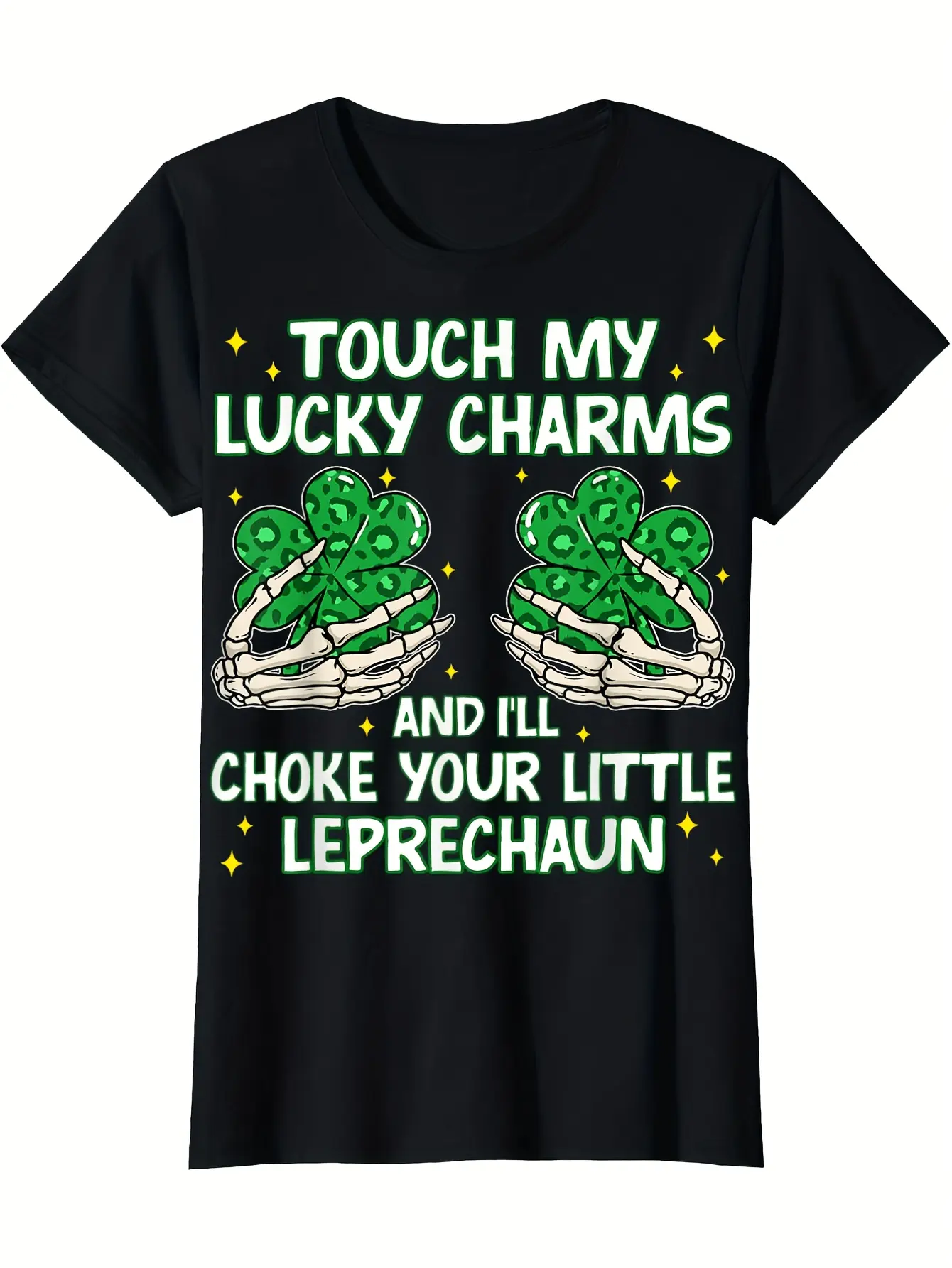Funny Skeleton Hand Shamrock St Patricks Day Irish Womens T-Shirt