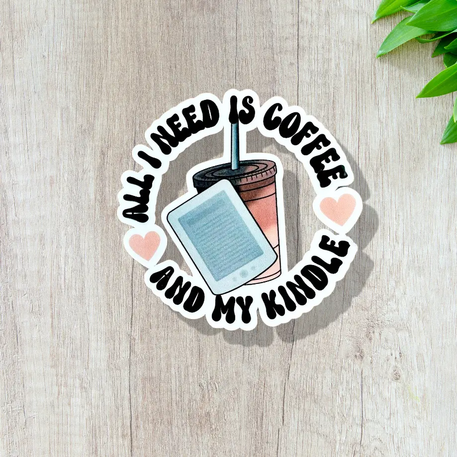 Coffe & Kindle Vinyl Sticker - Decorate Notebooks, Laptops or Any Smooth Surface Kindle Sticker, Bookish Merch Sticker, Booktok Sticker, Smut Reader,Gift for book lover, Water bottle sticker. Laptop Sticker