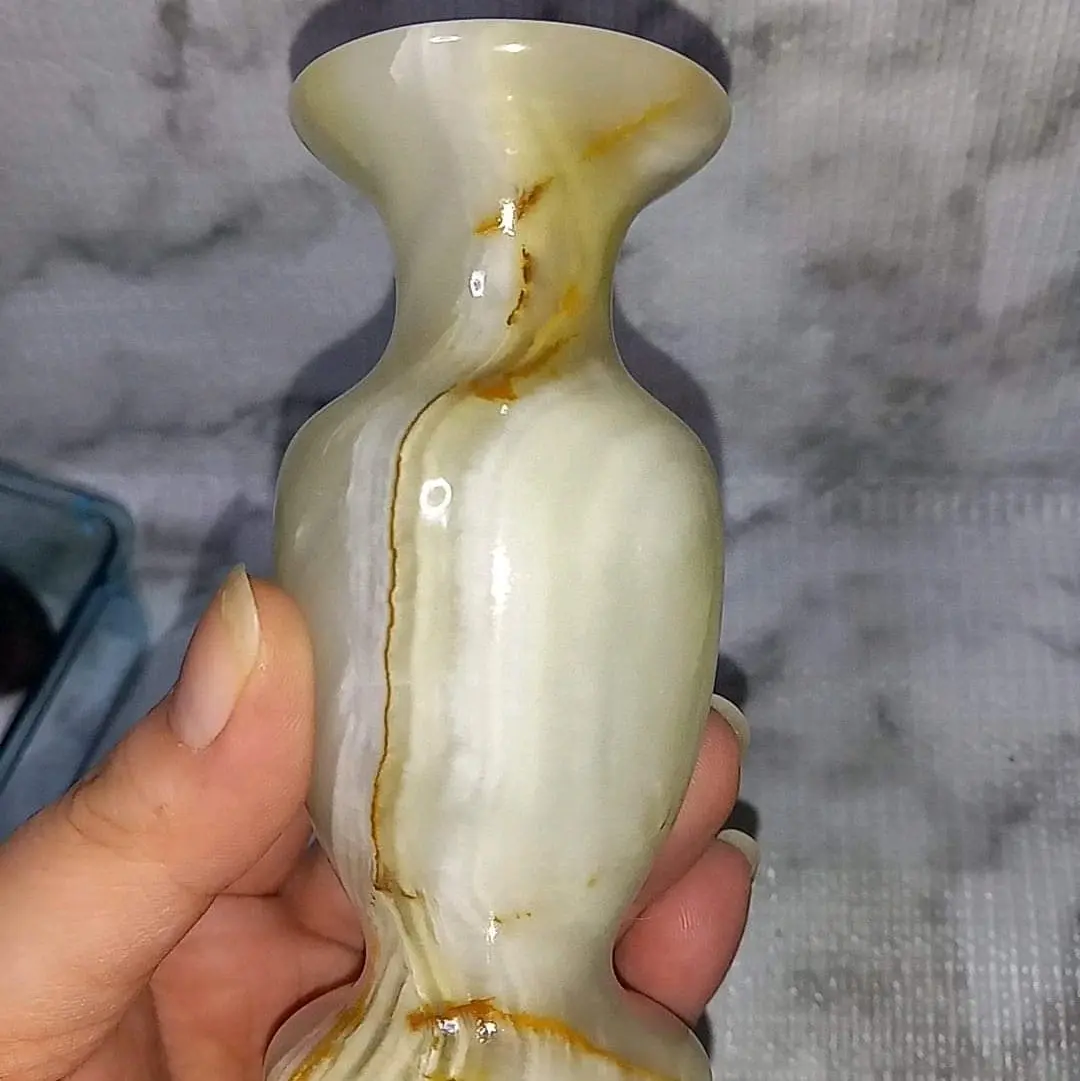 Green Banded Calcite Carved Crystal Vase