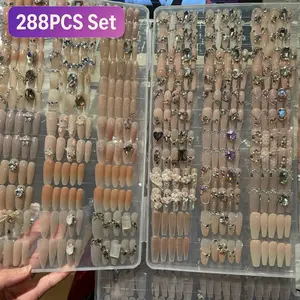 288pcs Luxury Nail Art Set, Square Shape, Easy to Apply, Perfect for Beginners, Multi-Style, Nail Kit Set, Includes Jelly Glue & Nail File