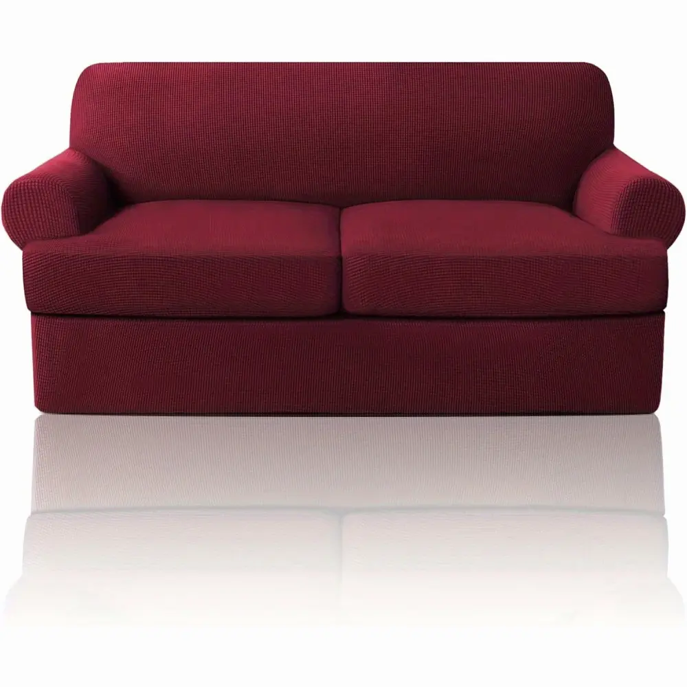 Princedeco T Cushion Loveseat Slipcover 3pcs Sofa Covers for T Cushion Sofa Stretch Sofa Covers for 2-Cushion Couch with 2 Individual T Cushion Shape Seat Covers Machine Washable