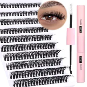 DIY Lash Extension Kit 200pcs Lash Clusters with Bond and Seal Individual Lashes Kit Cluster Lashes Wispy C D Curl False Eyelash Clusters Makeup Cosmetic