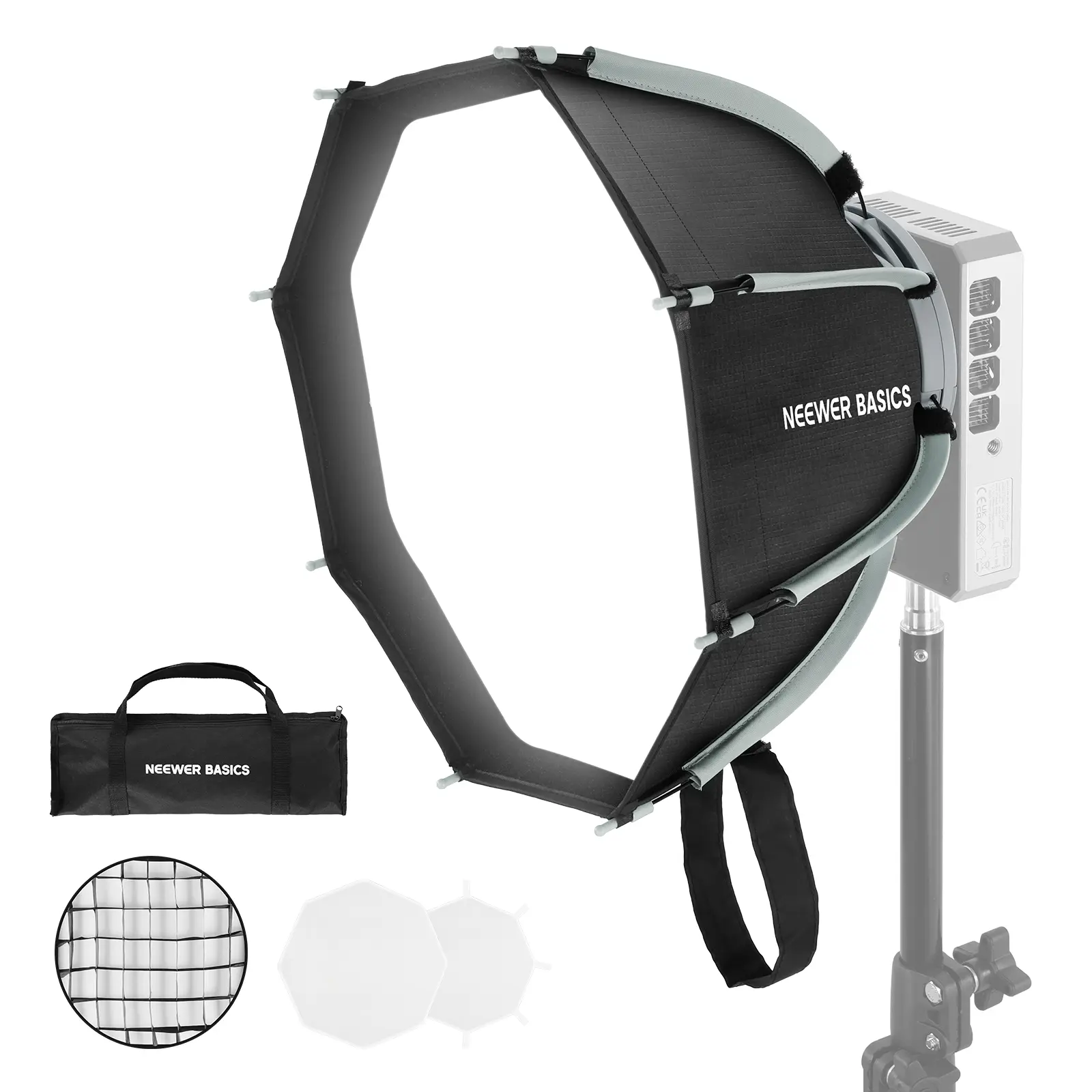 NEEWER NS68P 12" Octagonal Softbox with Mini Mount (Non-Bowens Mount), Parabolic Mini Softbox Kit, Diffusers, Grid for FS/HB/HS LED Lights, Studio Photography Video Recording
