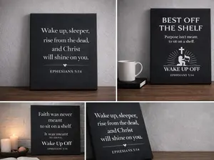 Christian Scripture Canvas Wall Art | Ephesians 5:14 | Wake Up Off | Black Faith-Based Canvas | Inspirational Home & Office Decor