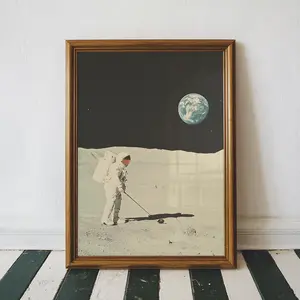 Vintage Space Golf Poster Art Print, Retro Golf Art Print, Funny Golf Tee Time Wall Art Print