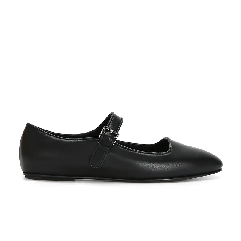 Women’s Black Mary Jane Shoes Square Toe Flats Vintage Style Metal Buckle Comfortable Dress Shoes