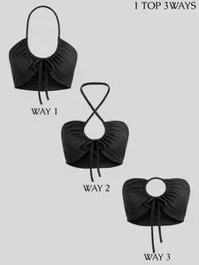 Women's Sexy Summer Halter Top, Versatile Three-In-One Design, Plain Color, Comfortable Fit, Ideal for Daily Wear, Perfect for Warm Weather