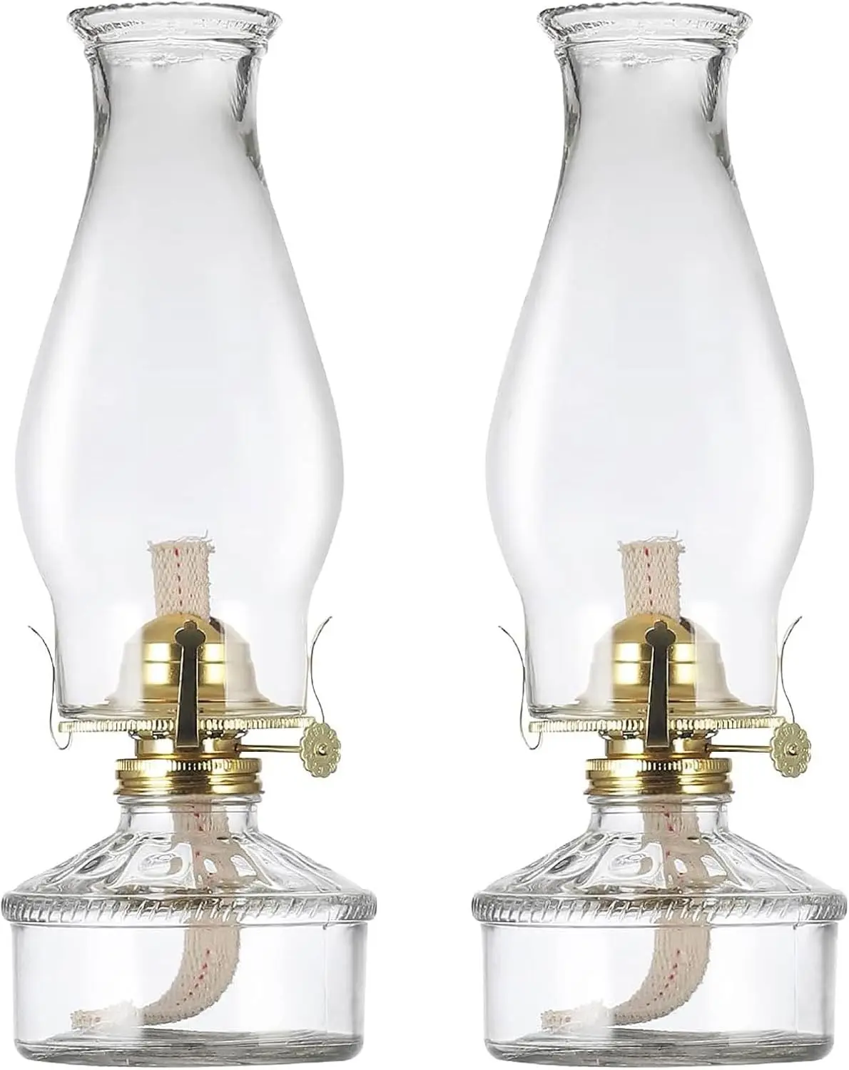 2 Pieces Large Oil Lamps for Indoor Use Vintage Glass Classic Kerosene Lamp Rustic Clear Kerosene Hurricane Lantern Home Decor Oil Lantern for Tabletop Decor Emergency Lighting
