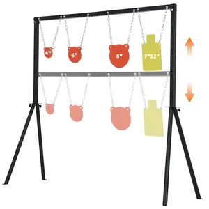 AR500 Steel Firing sports Objective Set – 3/8" Thick Gongs (4"/6"/8") & 7x12" Torso, Adjustable Height & Width Stand, Forward Slant Safety, Chain Mounting & Ground Stakes – Complete Outdoor Range Kit